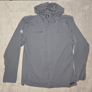 Backcountry Men Gray Hooded Button Down Shirt 2XL BCCZ2X6 Hiking Outdoor Mesh